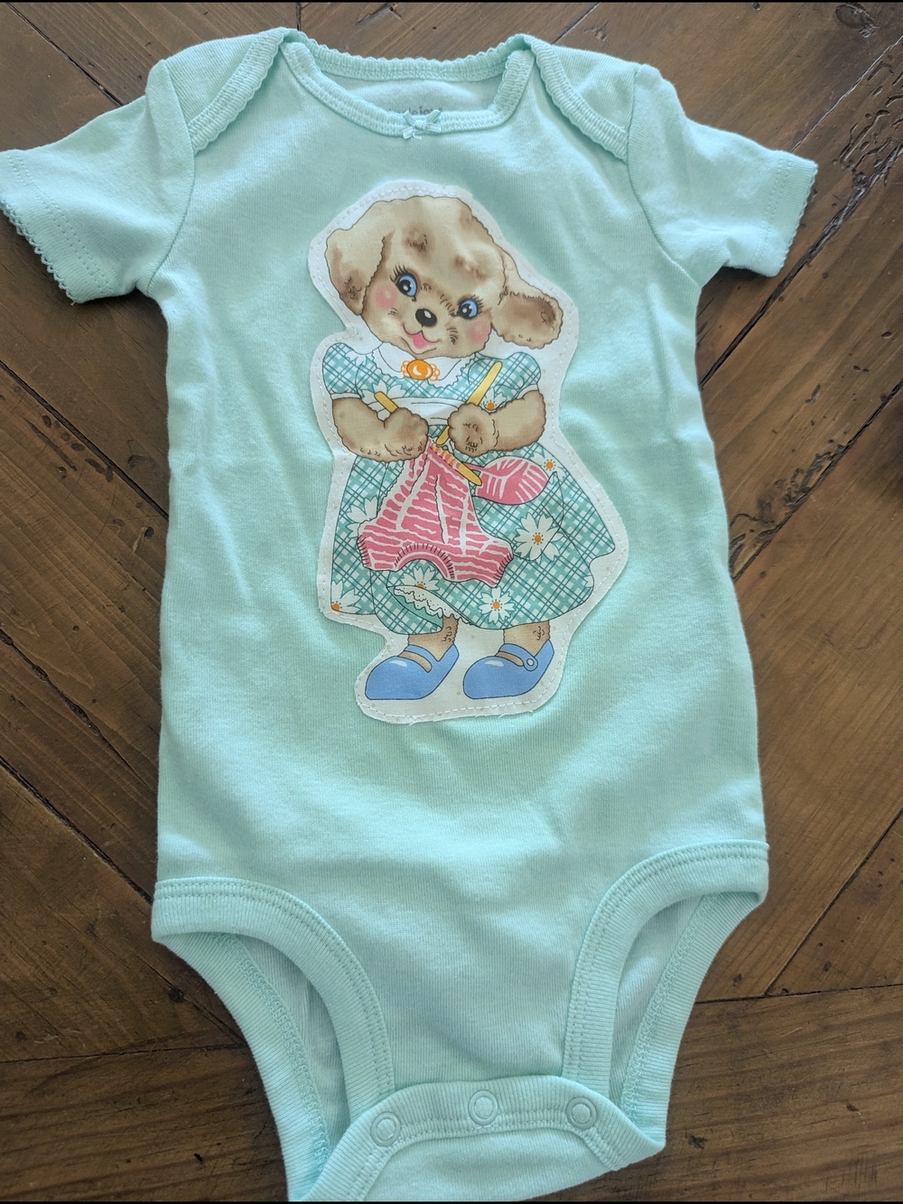 Mint Puppy Appliqué One-Piece Bodysuit for Kids